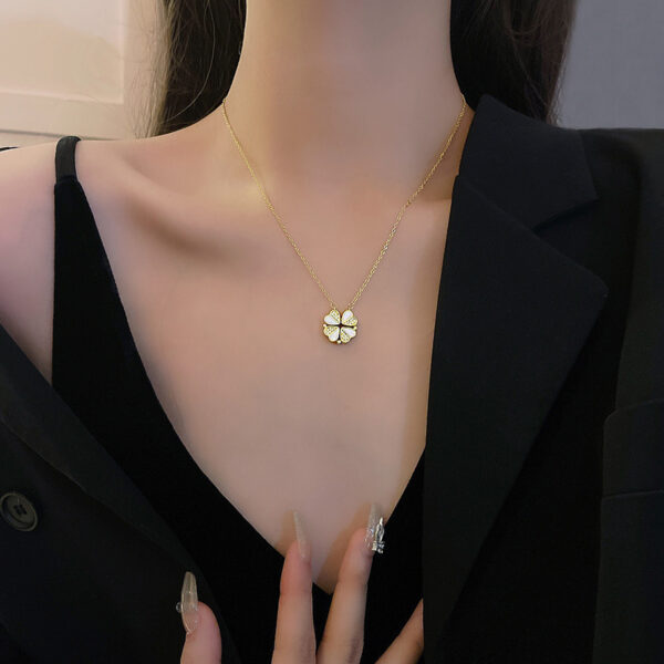 Luxury Four Leaf Clover Pendant Necklace Stainless Steel Crystal Heart Jewelry For Women Gift - Image 5