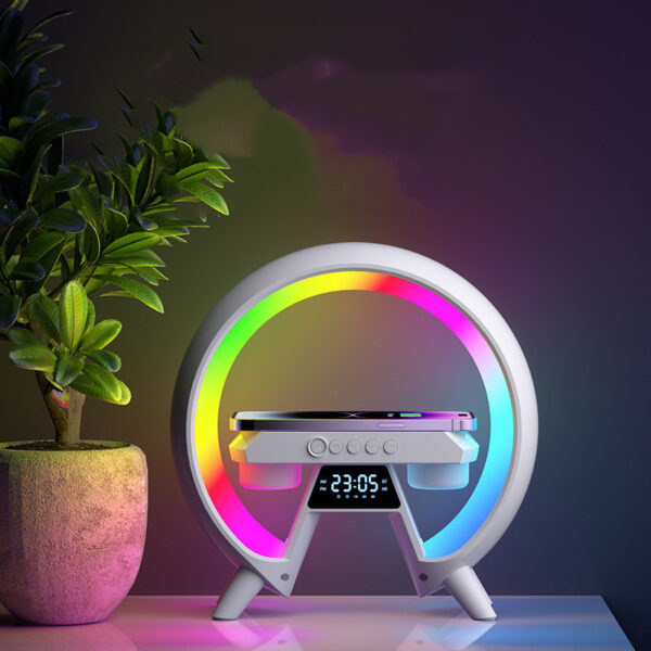 Colorful Bedside With Clock Light Wireless Charger - Image 3