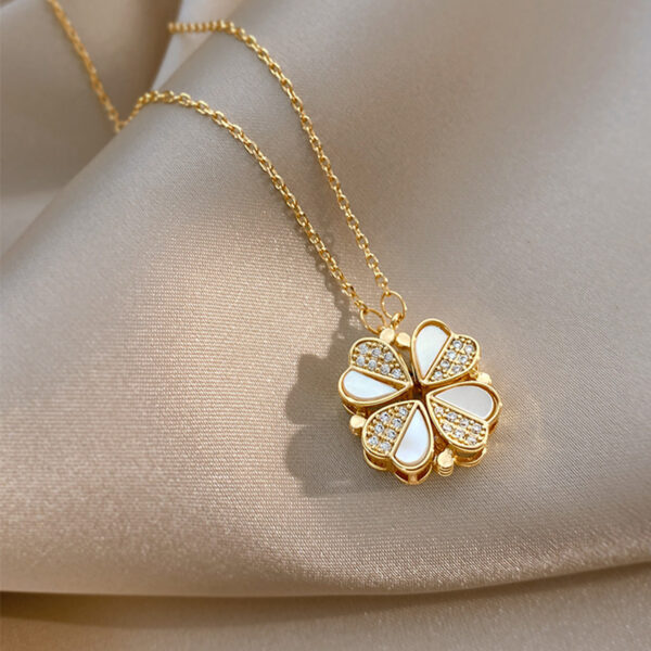 Luxury Four Leaf Clover Pendant Necklace Stainless Steel Crystal Heart Jewelry For Women Gift - Image 9