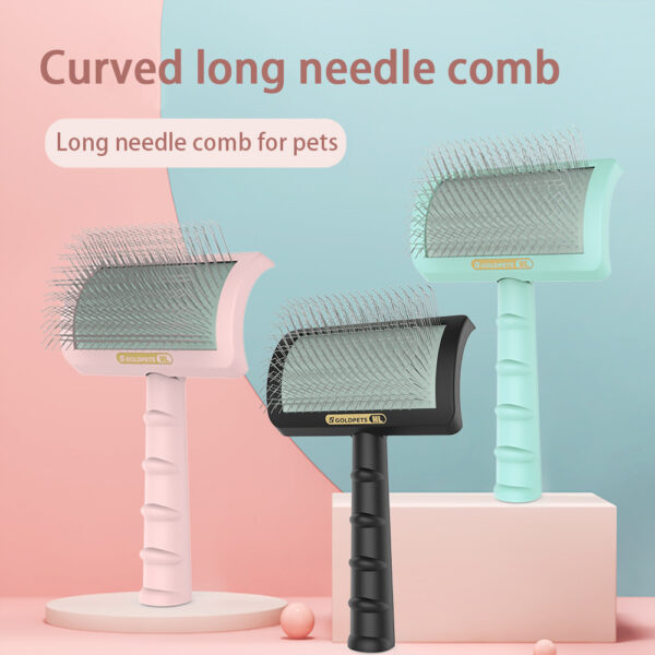 C-shaped Thick Back Hair Self Cleaning Curved Needle Comb Goldpets PS1140 Pet Hair Beauty Brushing Long Needle Comb - Image 10