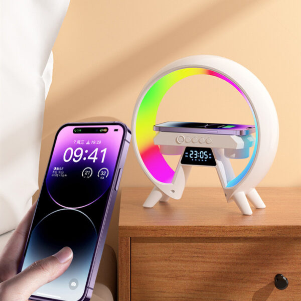 Colorful Bedside With Clock Light Wireless Charger - Image 5