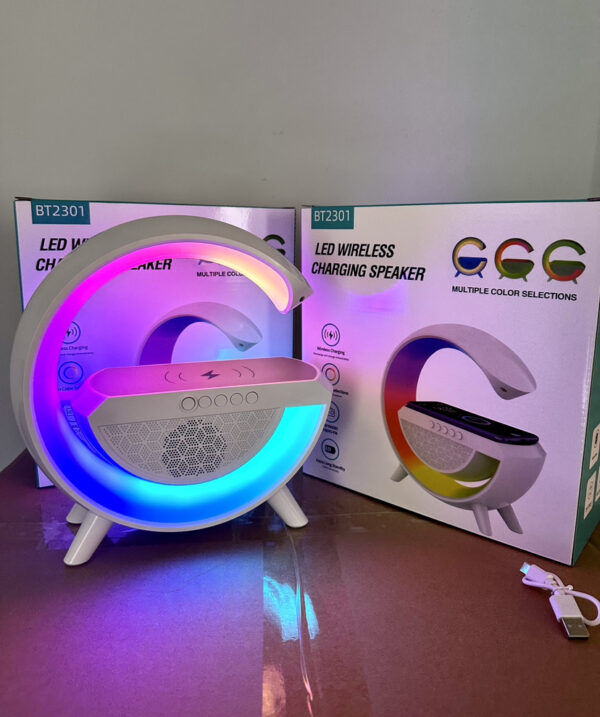 Colorful Bedside With Clock Light Wireless Charger - Image 2